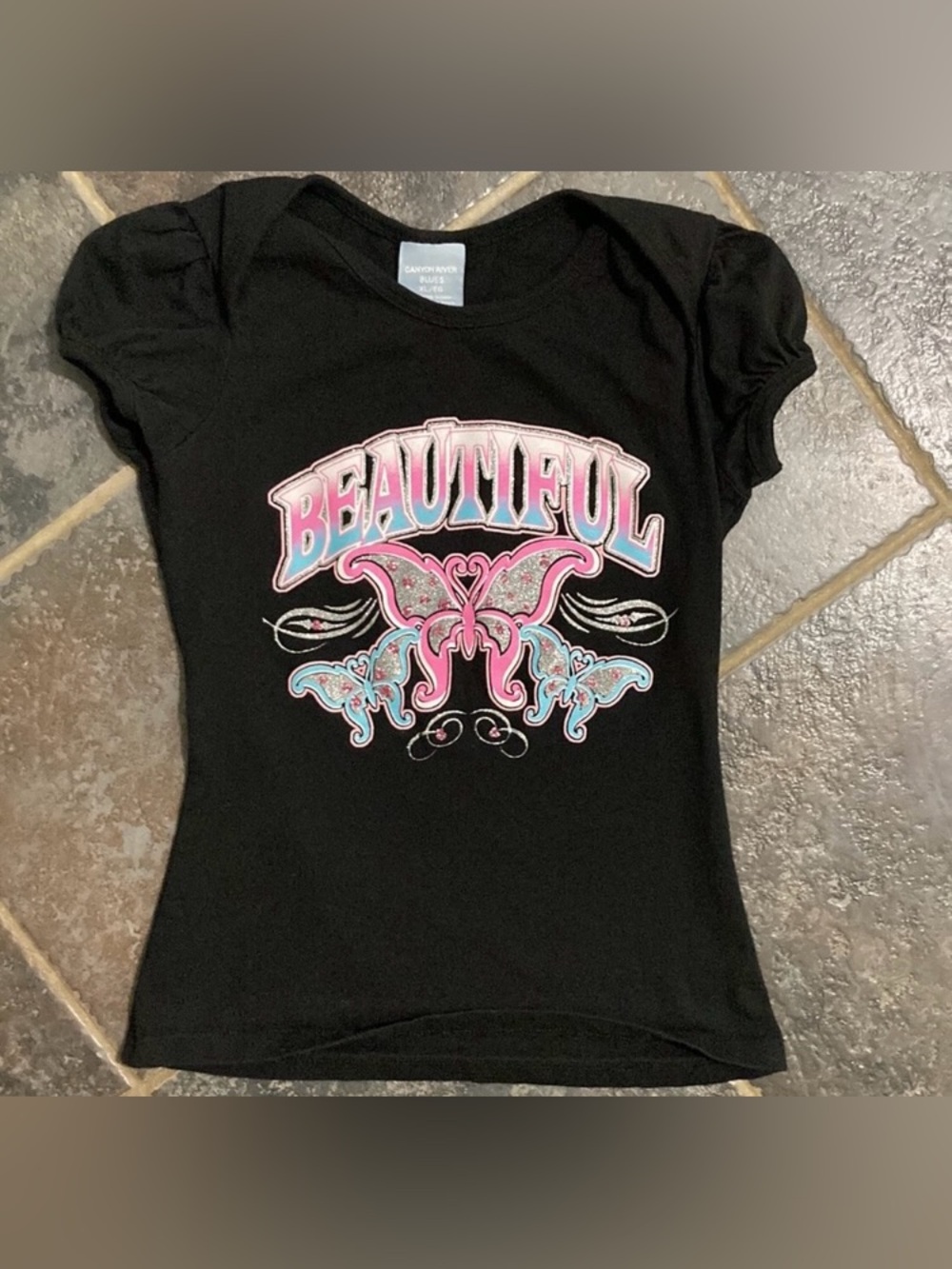 Vintage Y2K Canyon River Blues Girls “Butterfly” Capped Sleeved Top Size XL